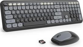 "SbocKeeb" belaidė klaviatūra ir pelė, retro spalvinga klaviatūra su tyliąja pele, amerikietiška QWERTY, mieloji belaidė rašomosios mašinėlės klaviatūra, pilno dydžio, USB 2,4 GHz, skirta kompiuteriui (tamsus gradientas)