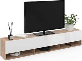 IDMarket "Elio" 180 cm 2 durų balta medinė TV spintelė