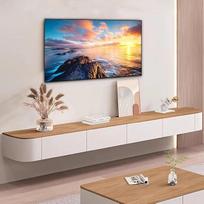 YINXSLO Moderni plaukiojanti televizoriaus spintelė, TV spintelė svetainėje su stalčiumi saugojimui, medinė televizoriaus lentyna, pakabinama, tinkama svetainei ar miegamajam (medis + balta, 140 cm)