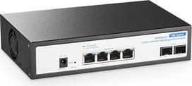 YuLinca 6 prievadų 10Gb/s valdomas komutatorius, 4 x 10G RJ-45 prievadai ir 2 x 10G SFP+ lizdai, palaiko 10G/5G/2.5G/1000M automatinį derinimą, išmanusis žiniatinklio valdomas žaidimų komutatorius