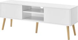 [en.casa] "Eskilstuna" televizoriaus stovas su spintelės durelėmis ir daiktadėžėmis TV staliukas miegamajam ir svetainei 120 x 29,5 x 46,5 cm, baltas