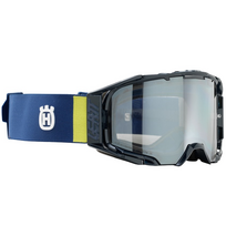 HUSQVARNA akiniai MX Velocity 6.5 juoda/mėlyna/geltona su skaidriais lęšiais
