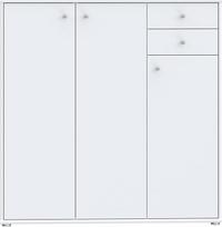"Forte Tempra 2" komoda su 3 durelėmis ir 2 stalčiais, medinė, balta, plotis x aukštis x gylis: 108,8 x 111,1 x 34,8 cm