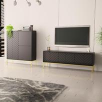 "Lomadox" svetainės kambario komplektas 2 dalių svetainės kambario spinta Svetainės baldai Svetainės spintos Modernios juodos matinės spalvos su frezuotais priedais