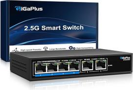 6 prievadų 10Gb nevaldomas Ethernet komutatorius su 4*2,5G Base-T prievadais, 2*10G RJ45 prievadais. 60Gb/s komutavimo pajėgumas, "GiGaPlus" 10Gb/s tinklo komutatorius, skirtas 2,5G/10Gb/s NAS/PC, "WiFi6" maršrutizatoriui, belaidžiam prieigos taškui