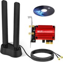 Eightwood WLAN kortelė WiFi 6E Intel AX210 Bluetooth 5.3 WLAN tinklo kortelė WLAN PCI-E kortelė 6G/5G/2.4G Tri Band WiFi 6E kortelė 5374Mbps su Wi-Fi 6E antena + CD kompiuteriui Windows 11/10 (64 Bit) Laptop