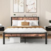HOMERECOMMEND Lova 120 x 200, lovos rėmas 120 x 200 cm Metalinis lovos rėmas Medinė metalinė lova Metalinis svečių lovos rėmas, svečių lova mažoms erdvėms, juoda ir ruda