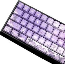JSJT Purple Rose Theme Side Printed Keycaps, 74 klavišų PBT permatomi klavišų dangteliai, tinkantys Cherry MX jungikliams 60/61/65/67/68 išdėstymo mechaninėms klaviatūroms (tik dangtelis)