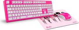 KROM Barbie Edition KANDY Keyboard Mouse Mat Kit White LED Membrane Keyboard Mouse Optical Sensor 6400 DPI Mouse Mat with Rubber Base German Layout Pink