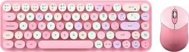Perixx PERIDUO-802PK ES Ratuko ir mini tekstinio grotuvo "Bluetooth" rinkinys - "Teclas Retro Redondas" - rožinės pastelinės spalvos - Español QWERTY