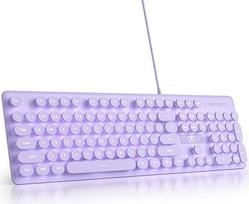 SOLIDEE membraninė klaviatūra, 100 %, retro rašomosios mašinėlės klaviatūra, pilno dydžio, 104 klavišai, laidinė USB su apvaliais ABS klavišų dangteliais, plona laidinė membraninė klaviatūra (amerikietiška QWERTY (V300 Purple))