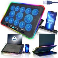 Aušinimo padas AABCOOLING Quantum, 13 Ventiliatorių (3x 80 mm + 10x 60 mm), Reguliuojamas kampas (9 lygių), Laikiklis telefonui, RGB LED apšvietimas, 2x USB, 10–17,3″, Tylus (>15 dB), universal