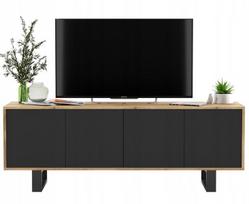 TV Spintelė Meble Lindner Loft Ąžuolas Wotan Juoda Matinė su Juodais Metaliniais Rėmais 150 cm, 150 x 53 x 35