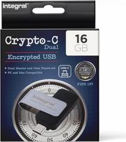 "Integral" 16GB "Crypto-C" dvigubai šifruota USB atmintinė AES-XTS 256 bitų aparatinis šifravimas USB 3.2 su saugiu dvigubu slaptažodžiu, sertifikuota pagal FIPS 197 - skirta "Mac", "MacBook", PC, nešiojamiesiems kompiuteriams