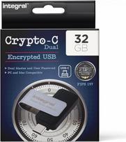 "Integral" 32GB "Crypto-C" dvigubai šifruota USB atmintinė AES-XTS 256 bitų aparatinis šifravimas USB 3.2 su saugiu dvigubu slaptažodžiu, sertifikuota pagal FIPS 197 - skirta "Mac", "MacBook", PC, nešiojamiesiems kompiuteriams