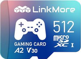 "LinkMore" 512GB talpos žaidimų Micro SDXC kortelė A2 UHS-I U3 V30 10 klasės skaitymo greitis iki 160MB/s Įrašymo greitis iki 120MB/s Pridedamas SD adapteris (XV23 PRO)