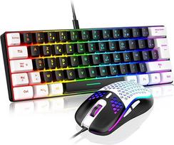 "RedThunder" 60 % žaidimų klaviatūros ir pelės rinkinys - AZERTY prancūziška, itin kompaktiška mini klaviatūra su RGB apšvietimu, 62 klavišai - lengva pelė, 6 mygtukai, 7200 DPI, skirta kompiuteriui