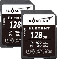 Exascend Element 128GB V30 SD kortelė Ultra HD 4K vaizdo įrašų didelės spartos atminties kortelė SDXC atminties kortelė Fotografavimo režimas 100MB/s Skaitymas 80MB/s Rašymas UHS-I 10 klasės U3 V30 fotoaparato SD kortelė 128