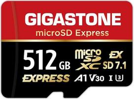 GIGASTONE 512GB microSD Express, microSDXC atminties kortelė SD 7.1, iki 880/650MB/s, suderinama su "Nintendo Switch 2" ir profesionaliems fotoaparatams, A1 V30 U3, įskaitant adapterį ir USB-C kortelių skaitytuvą