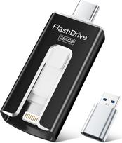 SUDEHO USB atmintinė 256GB "iPhone", MFi sertifikuota USB-C ir "Lightning" atmintinė, "3-in-1" atmintinė "iPhone" / "iPad" / "Android" / asmeniniams kompiuteriams, USB 3.0 nuotraukų atmintinė, greitas nuotraukų ir vaizdo įrašų perkėlimas, juoda
