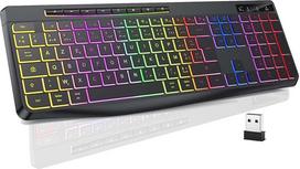 TECURS belaidė žaidimų klaviatūra tyli su AZERTY medijos valdymu Apšviesta USB ergonominė vandeniui atspari klaviatūra 3 klavišai Anti-Ghosting LED 2,4 GHz Windows Mac PC