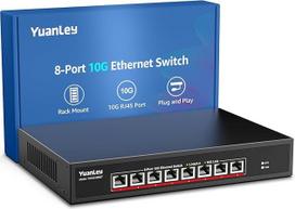 YuanLey 8 prievadų 10G Ethernet komutatorius, 8 x 10Gb/s RJ45 prievadai, palaiko 10G/5G/2,5G/1G/100M greičio automatinį derinimą, 160Gb/s komutavimo pajėgumas, nevaldomas komutatorius, montuojamas į stovą, "Plug and Play