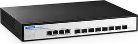 YuLinca 12 prievadų 10Gb/s valdomas komutatorius, 8 x 10G SFP+ lizdai ir 4 x 10G RJ-45 prievadai, palaiko 10G/5G/2,5G/1000M automatinį derinimą, išmanusis žiniatinklio valdomas žaidimų komutatorius