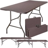 Lauko baldų komplektas Woodland Brown maitinimo komplekto stalas + 2 suolai