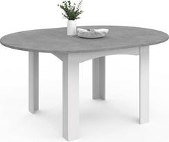 IDMarket - "Dona" išplečiamas apvalus valgomojo stalas 4-8 asmenims su baltu betono paviršiumi 110-150 cm