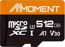 MMOMENT 512GB "Micro SDXC" kortelė, A1, UHS-I, U3, suderinama su 10 klase, skaitymo greitis iki 95MB/s, įrašymo greitis iki 75MB/s, pridedamas SD adapteris