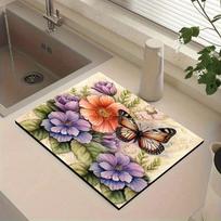 1Pcs Rubber Drying Mat With Flower Pattern For Coffee Shop Restaurant Kitchen Carpet Tableware Durable Diatom Mud Table Mat Pet Mat Coffeeware 30cmX40cm gray