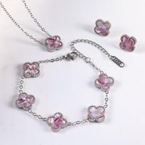 3 vnt. madingas titano plieno dobilų karoliai, apyrankė, auskarai, prabangi Valentino dienos, Motinos dienos dovana necklace+Bracelet+Earring