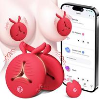 SuperLove 3 Motors Vibrating Silicone Nipple Clamps with Remote & App Red