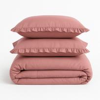 Rožinės spalvos iš ranforce medvilnės dvigulė/itin ilga patalynė 240x220 cm Ruffle Striped – Mila Home Luxury