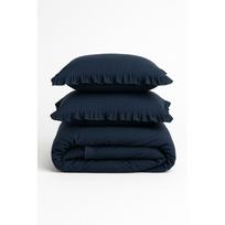 Tamsiai mėlynos spalvos iš ranforce medvilnės dvigulė/itin ilga patalynė 240x220 cm Ruffle Striped – Mila Home Luxury