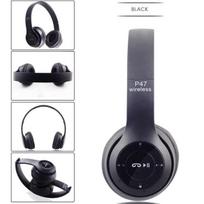 P47 belaidės „Bluetooth“ ausinės su mikrofonu sulankstomos ausinės žemųjų dažnių HiFi garsas Muzika stereo ausinės išmaniesiems telefonams TV žaidimas, juodas
