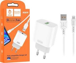 Mob. telefono tinklo įkroviklis Denmen Network DC07 + USB  White Iphone