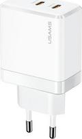 Loader Usams USAMS 2xUSB-C T54 40W PD Fast Charge White/White (US-CC172)
