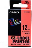Casio original label printer tape, Casio, black print/red backing, not laminated, 8m, 12mm (XR