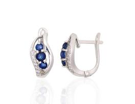 Sidabriniai auskarai su safyru (1,1 Ct) ir cirkoniais
