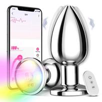 SuperLove Powerful Glowing Vibrating Metal Butt Plug with Remote & App Small