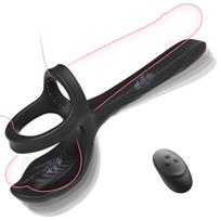 SuperLove Double Penetration 3in1 Vibrating Cock Ring & Testicles Stimulator with Remote Black
