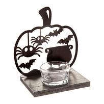 Iš medžio žvakidė su Helovyno motyvu Happy Halloween – Dakls