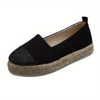 Moterų espadrilės, blizgučių slip-on vaikščiojimo batai, storapadžiai platforminiai kasdieniai sportbačiai muzikos festivaliui 36 juoda
