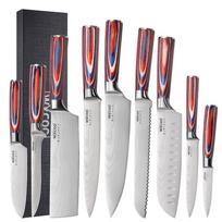 9 vnt. japoniškų Santoku peilių rinkinys Damasko rašto virtuvinis peilis 5Cr15MOV nerūdijančio plieno virėjo peilis kapoklė universalus pjaustymo įrankis 9PCS