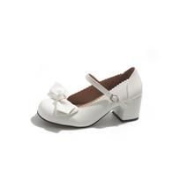 Fashion Spring Autumn Mary Jane Shoes Pink White Fashion Shallow Round Toe Mid Heel Shoes Ladies Elegant Outdoor Single Pumps Shoes 35 balta