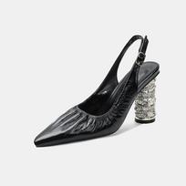 Madingi prabangūs perlai kalnų krištolai natūrali oda moteriški bateliai elegantiški smailus priekis klostuoti dirželiu ant kulno aukštakulniai moteriški vakarinių suknelių batai 35 juoda