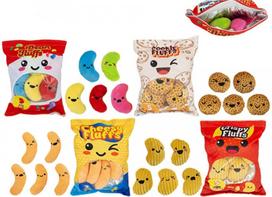 Pliušinis žaislas saldūs užkandžiai maišelyje SNACK PLUSH PUFFS, įv. rūšys