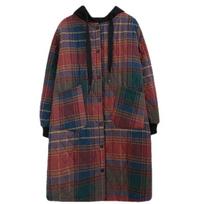 Žieminiai moteriški drabužiai su gobtuvu paminkštinta striukė Parka Fashion Plaid Vidutinio ilgio paltinė striukė Šilta laisva Laisvalaikis XXL raudona