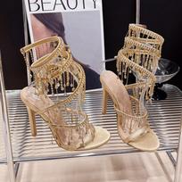 Madingo podiumo stiliaus Bling Bling krištoliniai kutai gyvatės susukti moteriški sandalai seksualūs stiletto aukštakulniai vasaros mados vakarėlio prom avalynė 36 auksas